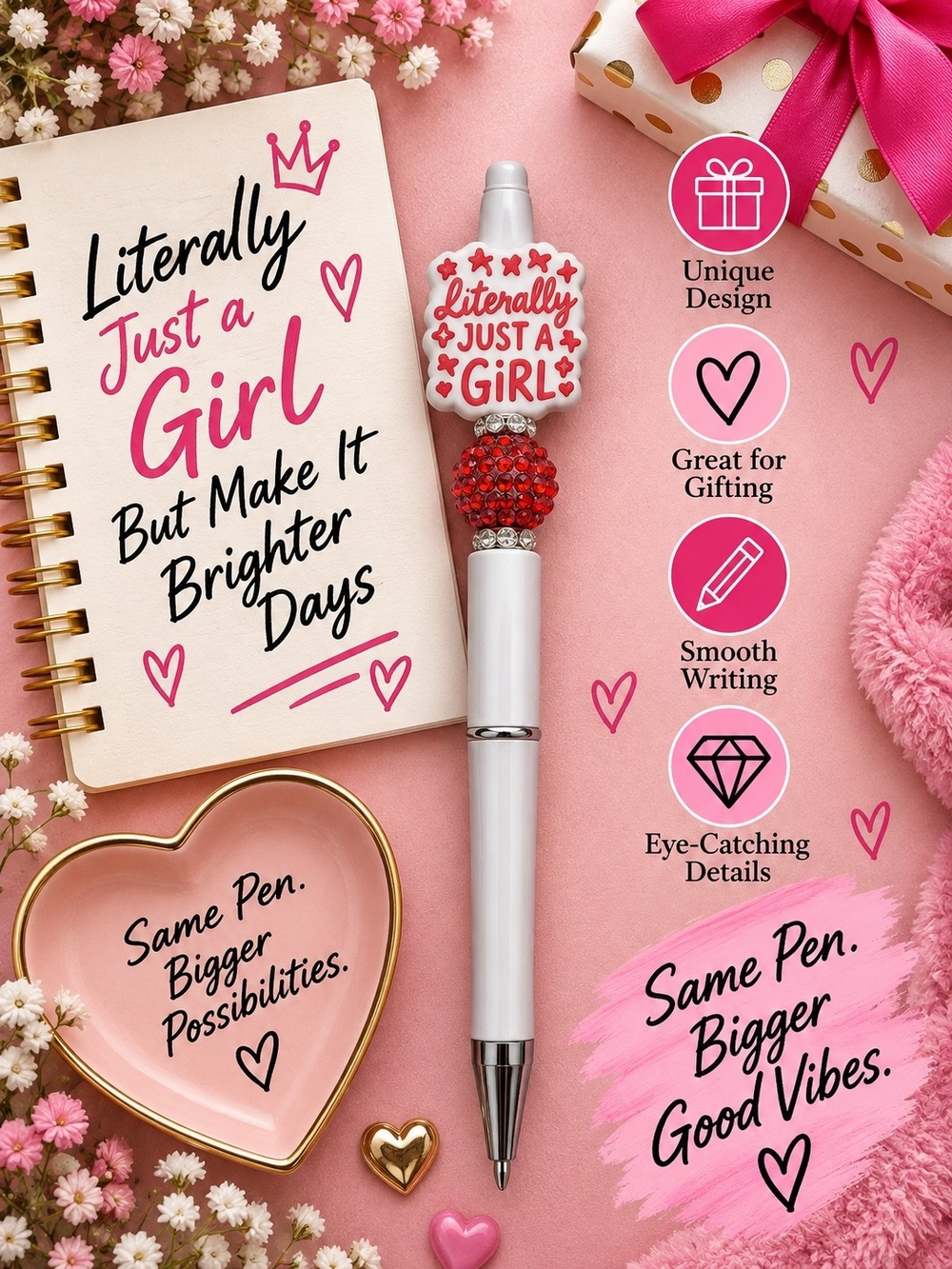 Literally Just a Girl Pink Decorative Ballpoint Pen!! 🩷💋